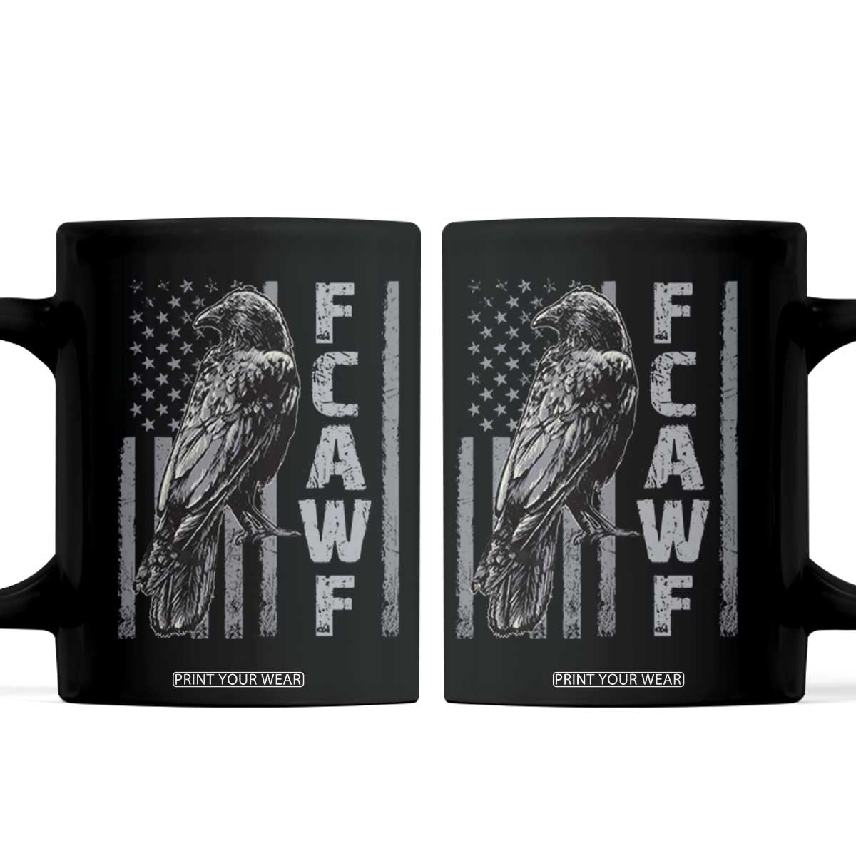 Funny F CAW F Crow Coffee Mug Vintage American Flag TS11 Black Print Your Wear