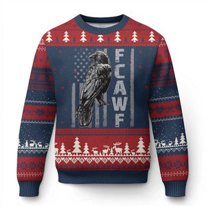 Funny F CAW F Crow Ugly Christmas Sweater Vintage American Flag TS11 Navy Red Print Your Wear