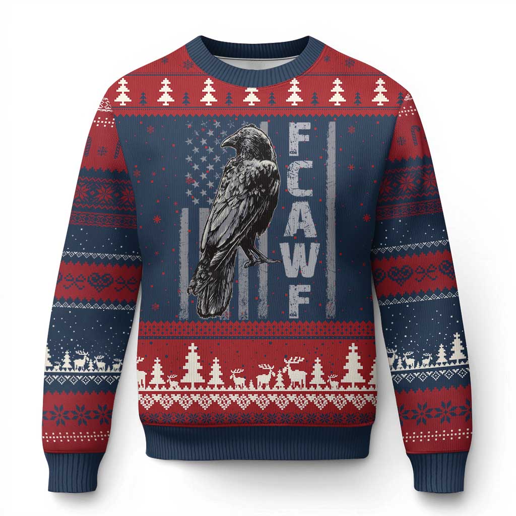 Funny F CAW F Crow Ugly Christmas Sweater Vintage American Flag TS11 Navy Red Print Your Wear