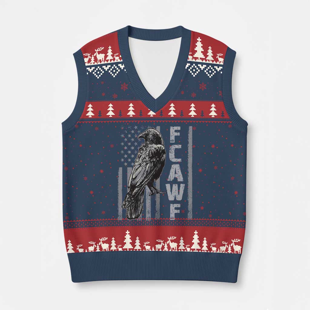 Funny F CAW F Crow V-Neck Knit Sweater Vest Vintage American Flag TS11 Navy Red Print Your Wear