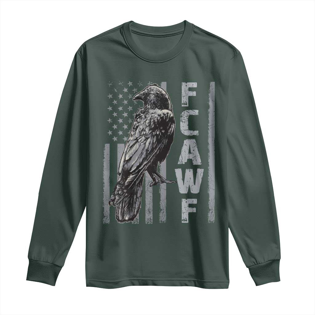 Funny F CAW F Crow Long Sleeve Shirt Vintage American Flag TS11 Dark Forest Green Print Your Wear
