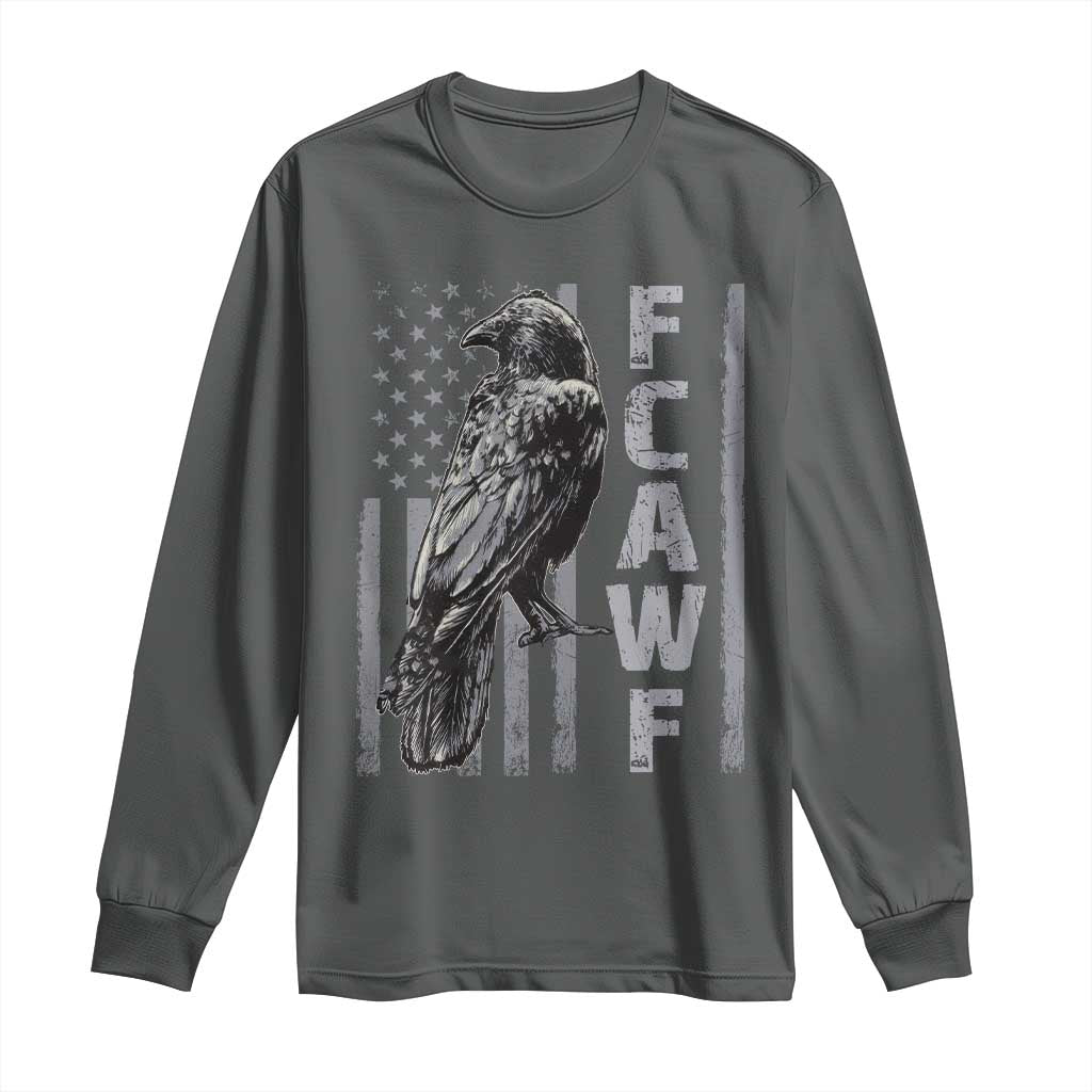 Funny F CAW F Crow Long Sleeve Shirt Vintage American Flag TS11 Dark Heather Print Your Wear