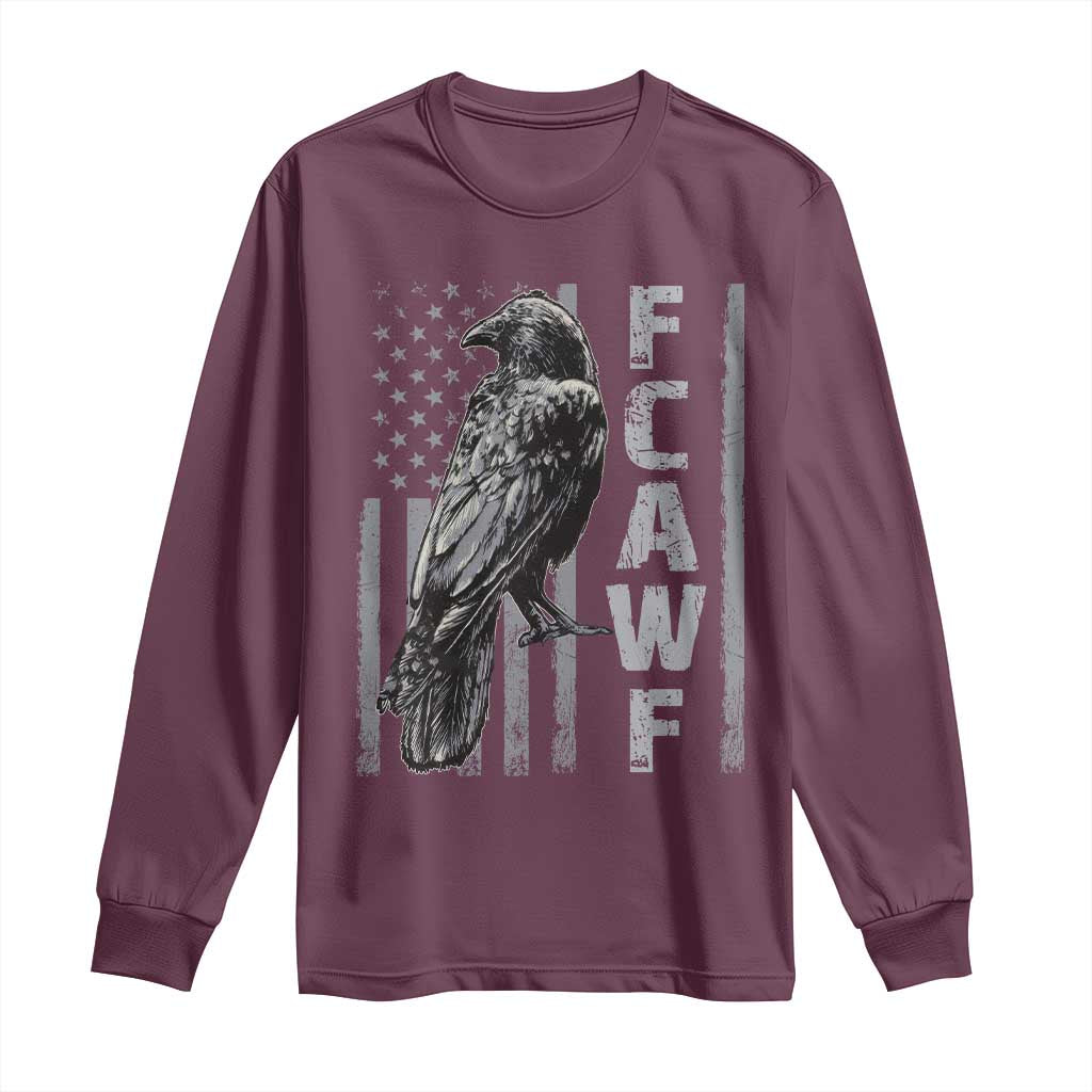 Funny F CAW F Crow Long Sleeve Shirt Vintage American Flag TS11 Maroon Print Your Wear