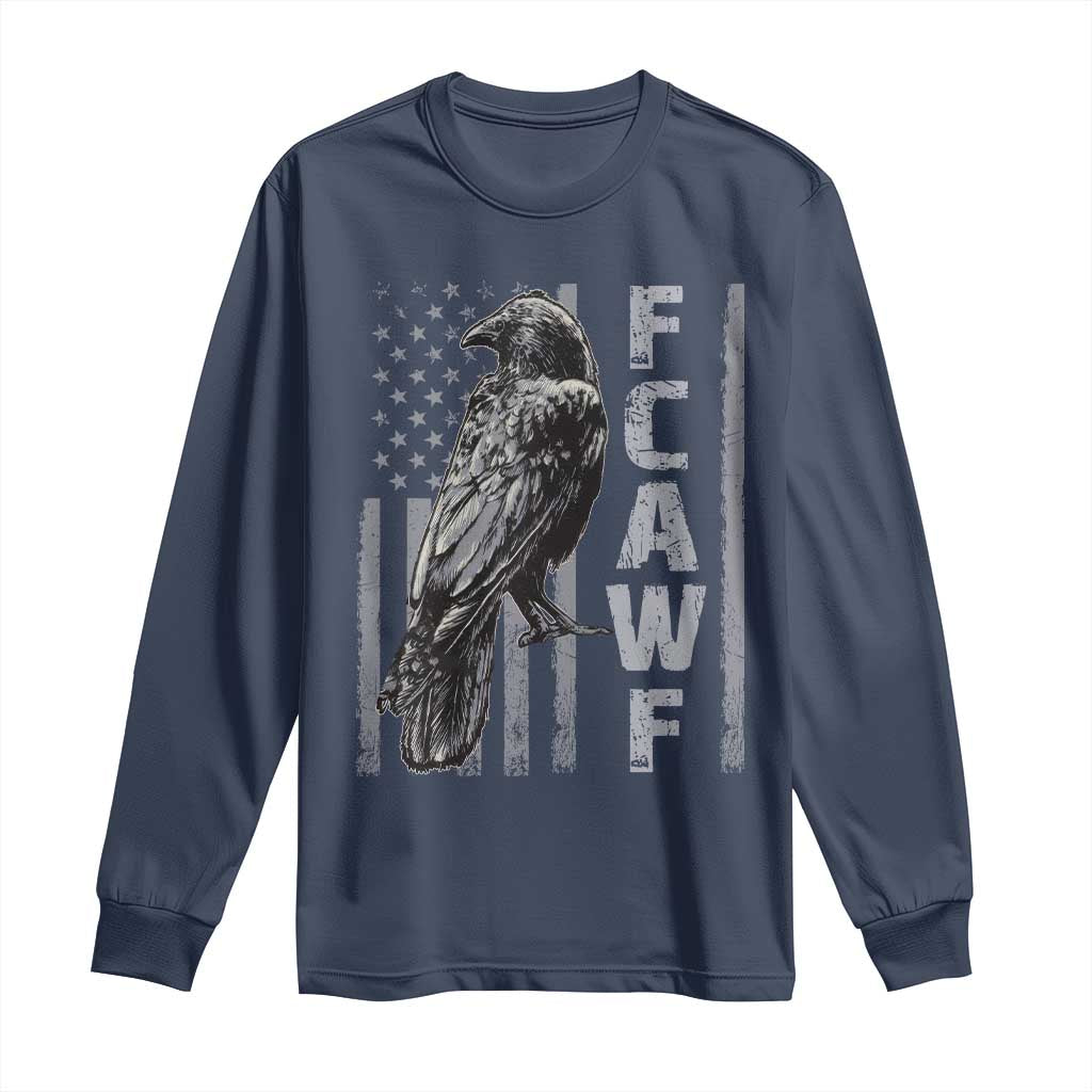 Funny F CAW F Crow Long Sleeve Shirt Vintage American Flag TS11 Navy Print Your Wear