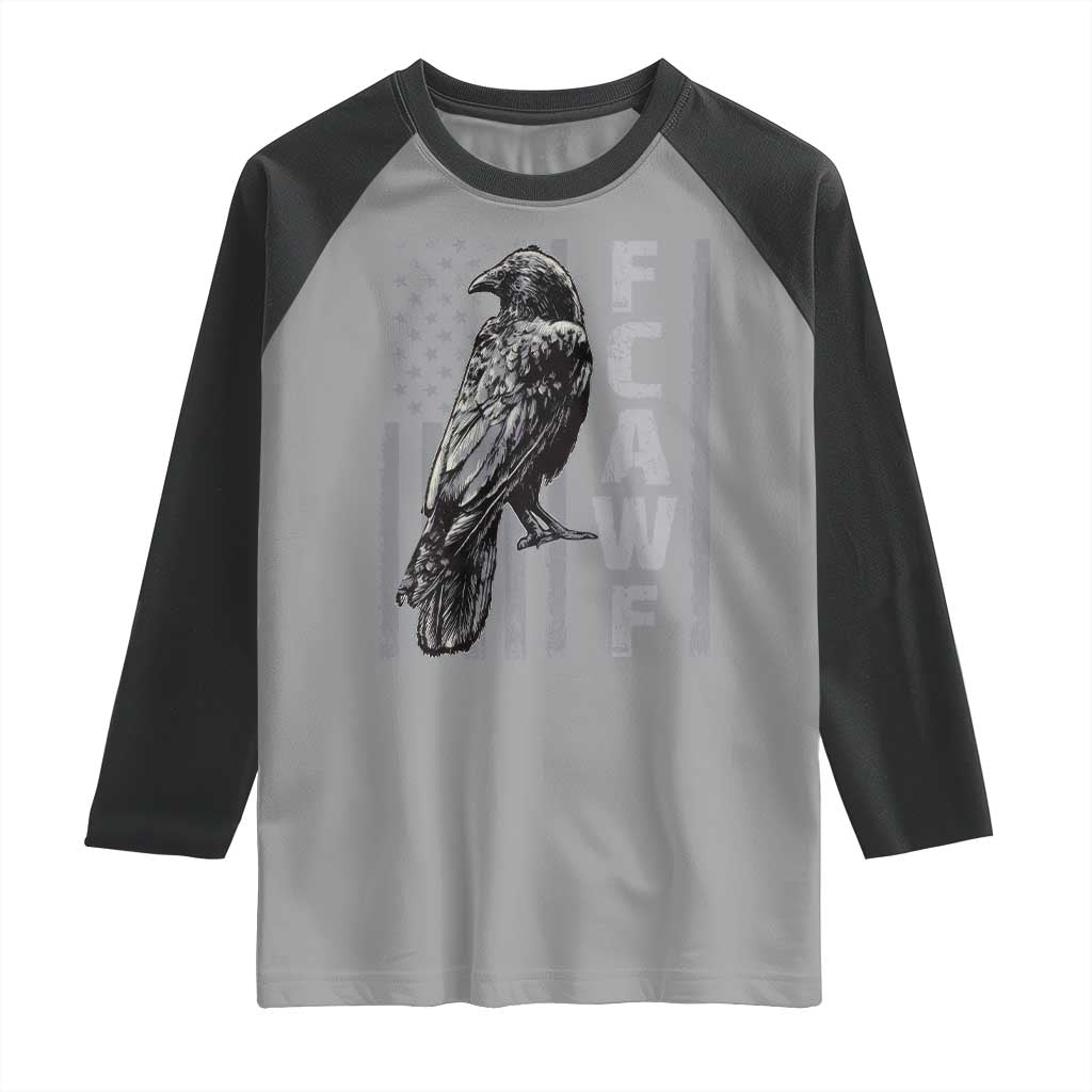 Funny F CAW F Crow Raglan Shirt Vintage American Flag TS11 Sport Gray Black Print Your Wear