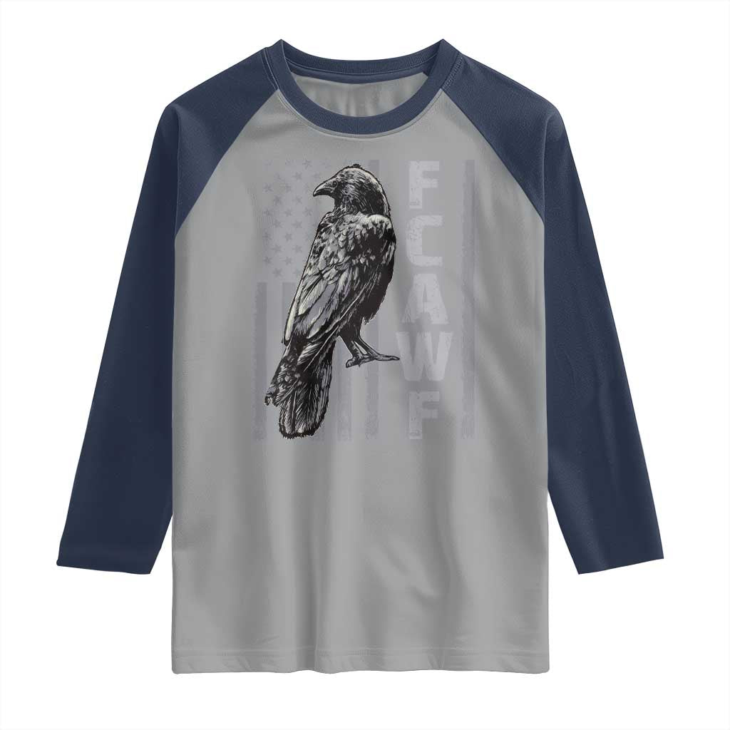 Funny F CAW F Crow Raglan Shirt Vintage American Flag TS11 Sport Gray Navy Print Your Wear
