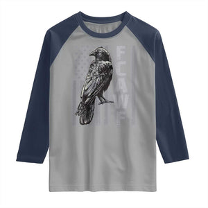Funny F CAW F Crow Raglan Shirt Vintage American Flag TS11 Sport Gray Navy Print Your Wear