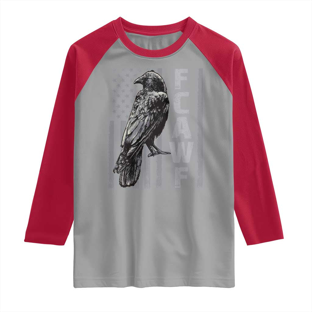 Funny F CAW F Crow Raglan Shirt Vintage American Flag TS11 Sport Gray Red Print Your Wear