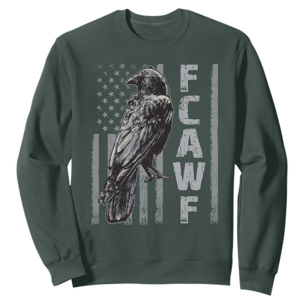 Funny F CAW F Crow Sweatshirt Vintage American Flag TS11 Dark Forest Green Print Your Wear