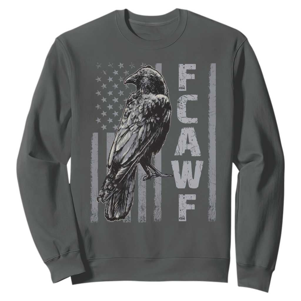 Funny F CAW F Crow Sweatshirt Vintage American Flag TS11 Dark Heather Print Your Wear