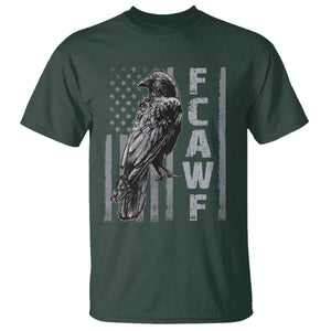 Funny F CAW F Crow T Shirt - Vintage American Flag Sarcastic Bird Humor Tee TS11 Dark Forest Green Print Your Wear