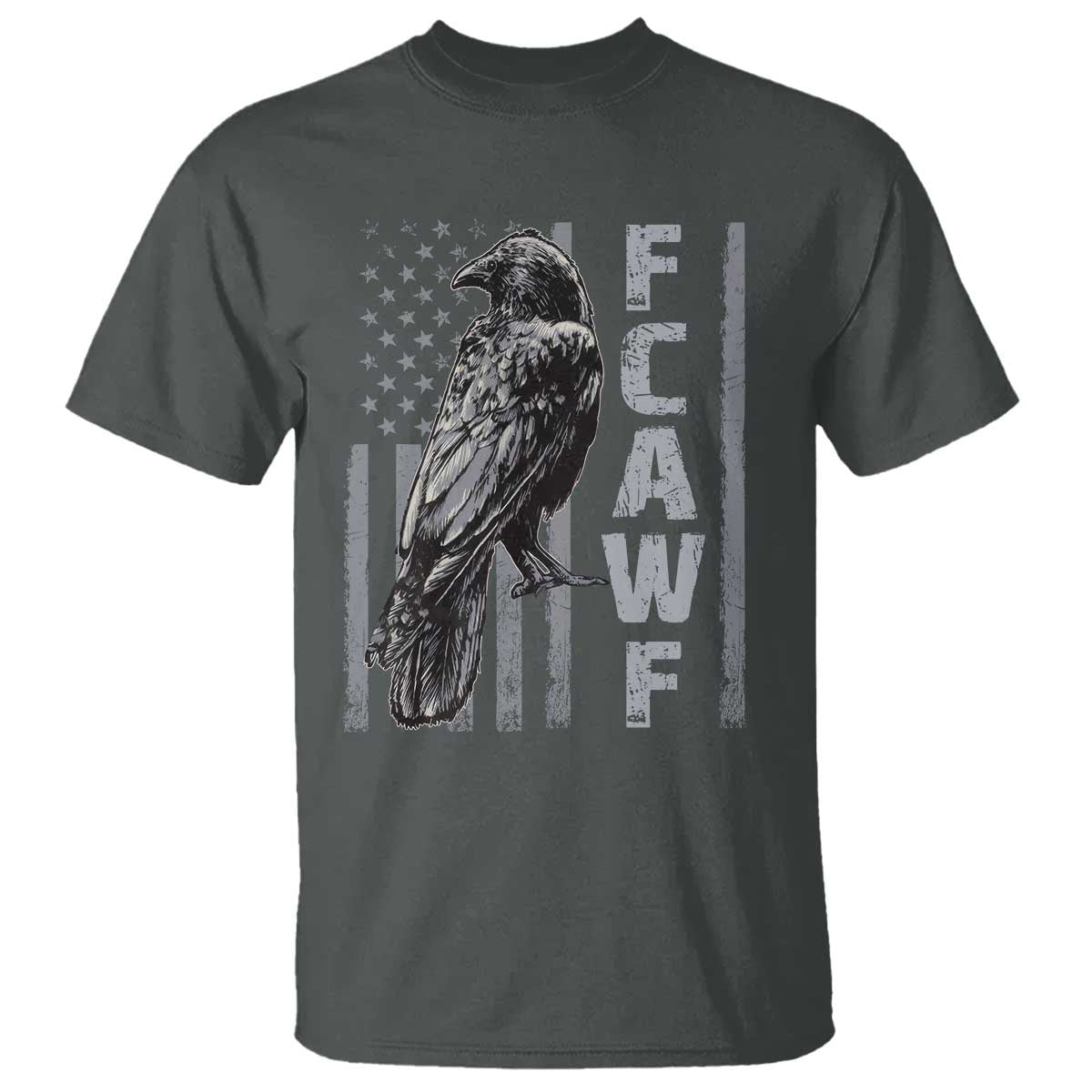 Funny F CAW F Crow T Shirt Vintage American Flag TS11 Dark Heather Print Your Wear