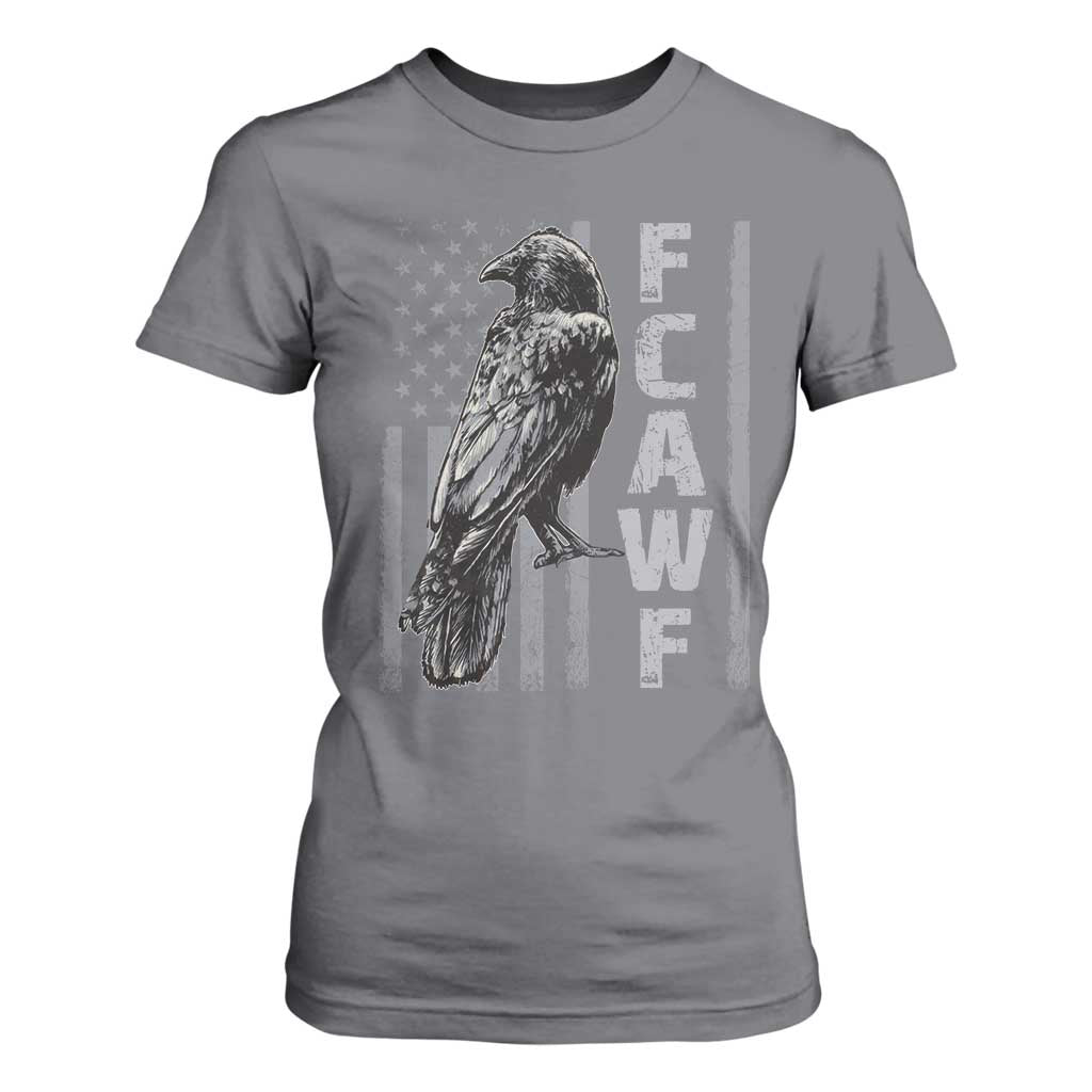 Funny F CAW F Crow T Shirt For Women Vintage American Flag TS11 Charcoal Print Your Wear