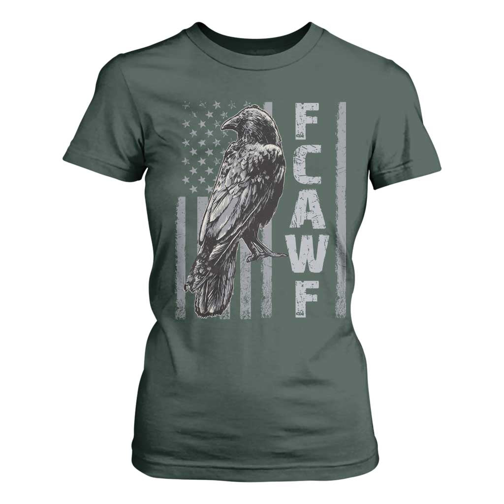 Funny F CAW F Crow T Shirt For Women Vintage American Flag TS11 Dark Forest Green Print Your Wear