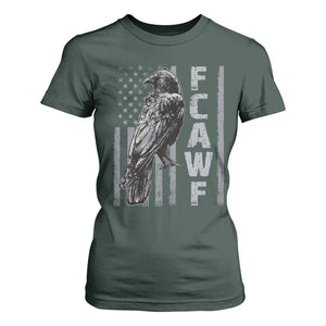 Funny F CAW F Crow T Shirt For Women Vintage American Flag TS11 Dark Forest Green Print Your Wear