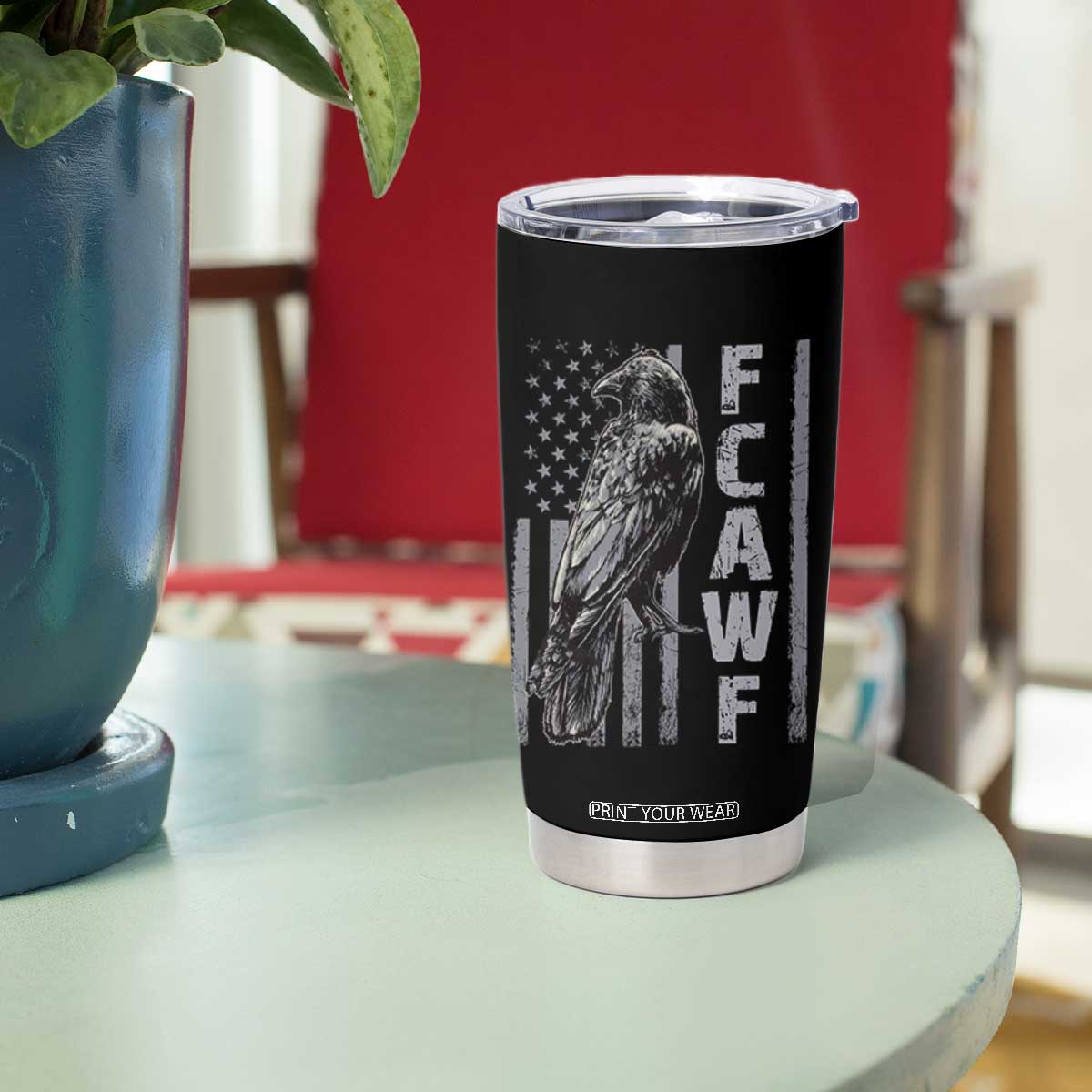 Funny F CAW F Crow Tumbler Cup Vintage American Flag TS11 Print Your Wear