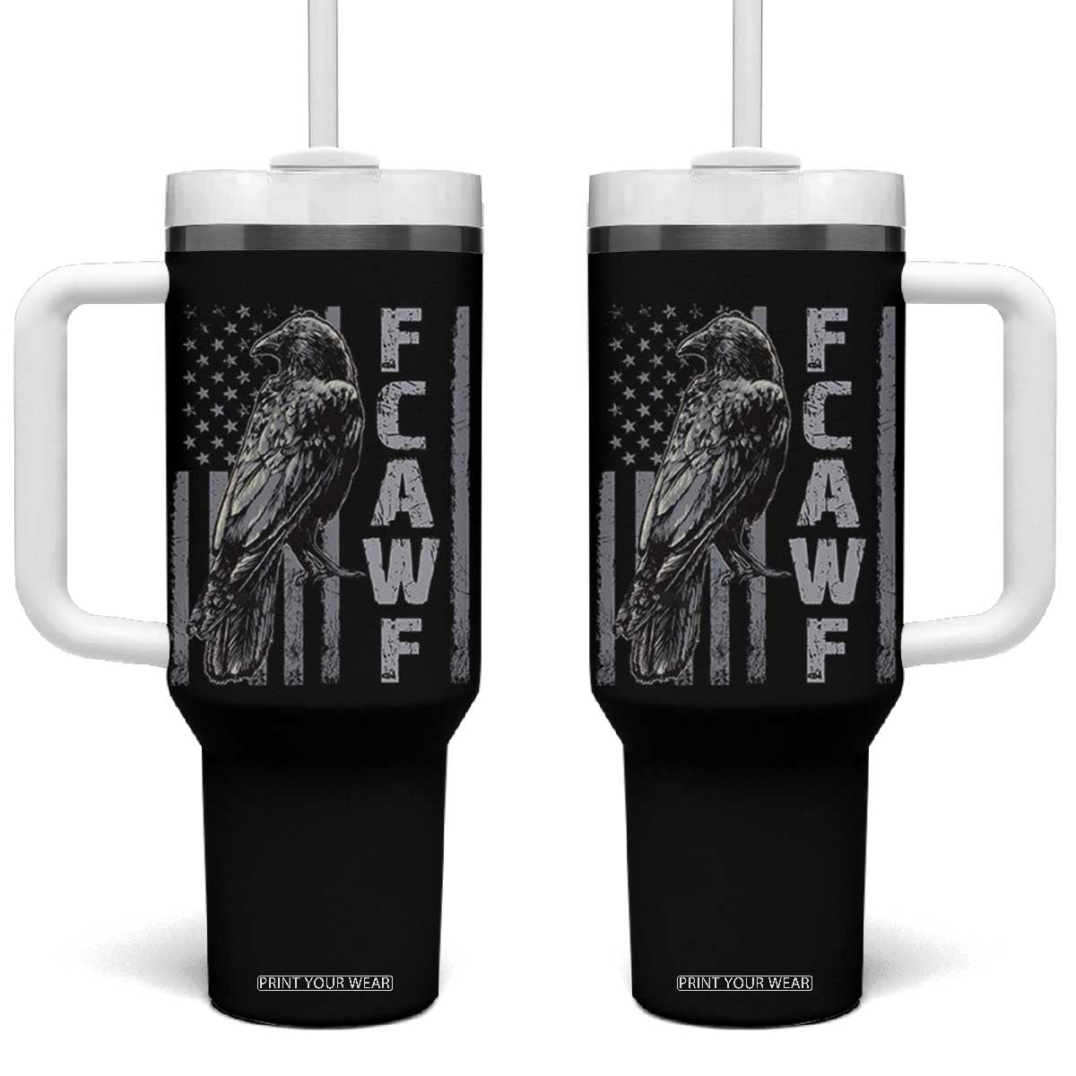Funny F CAW F Crow Tumbler With Handle Vintage American Flag TS11 One Size: 40 oz Black Print Your Wear
