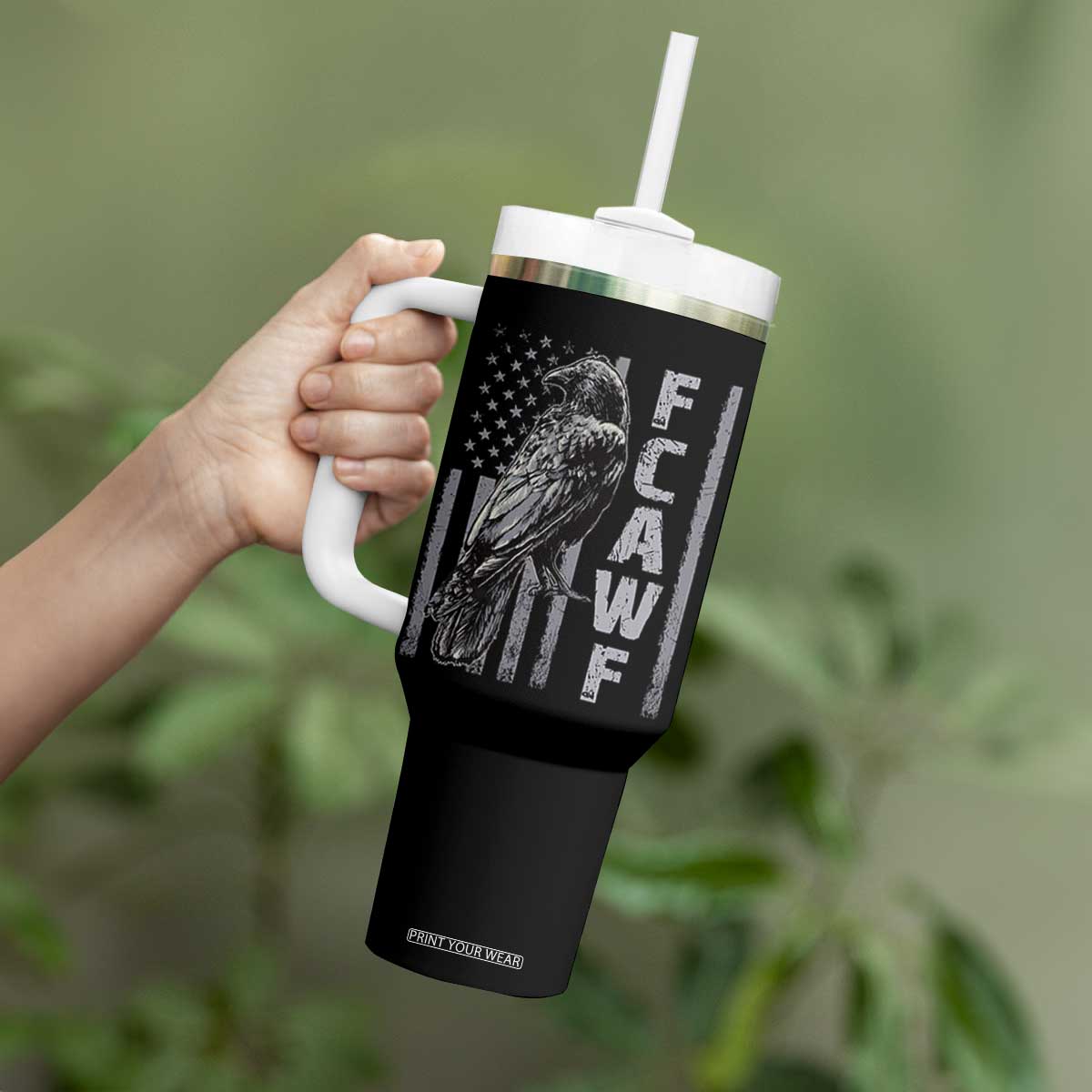 Funny F CAW F Crow Tumbler With Handle Vintage American Flag TS11 Print Your Wear