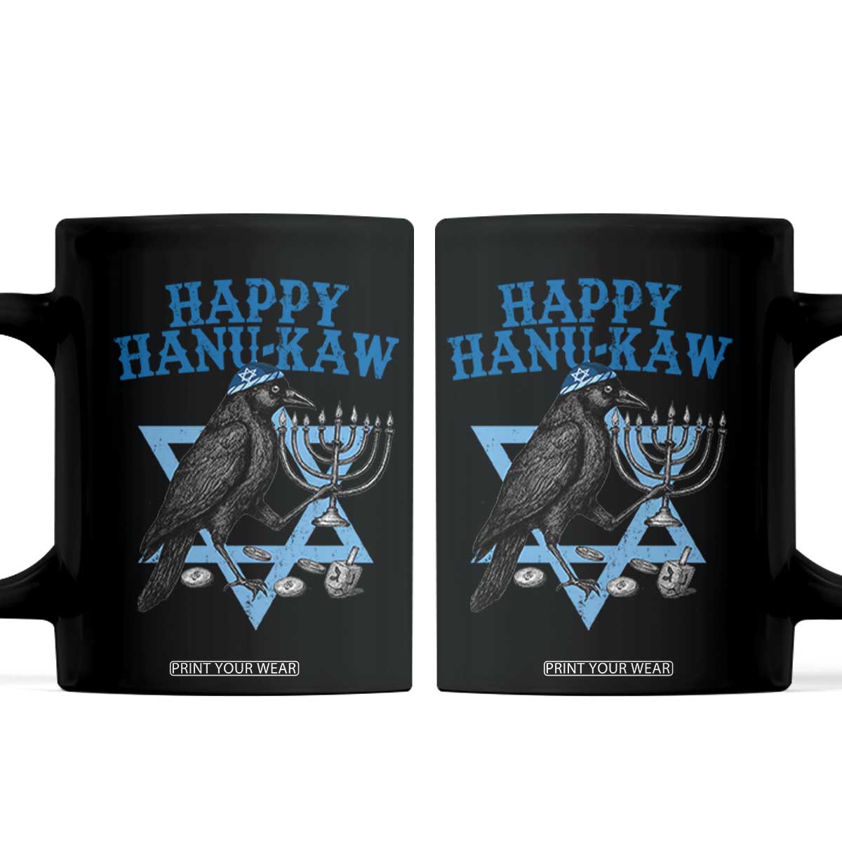 Funny Hanukkah Crow Coffee Mug Happy Hanukaw Jewish Holiday Chanukah Menorah TS11 Black Print Your Wear