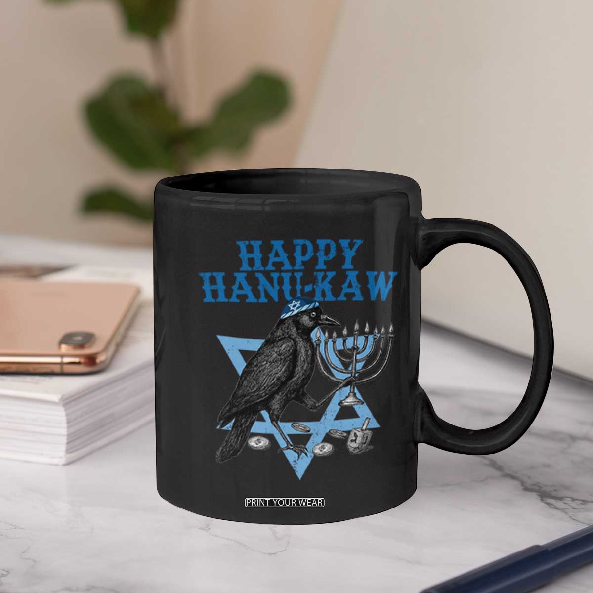 Funny Hanukkah Crow Coffee Mug Happy Hanukaw Jewish Holiday Chanukah Menorah TS11 Print Your Wear
