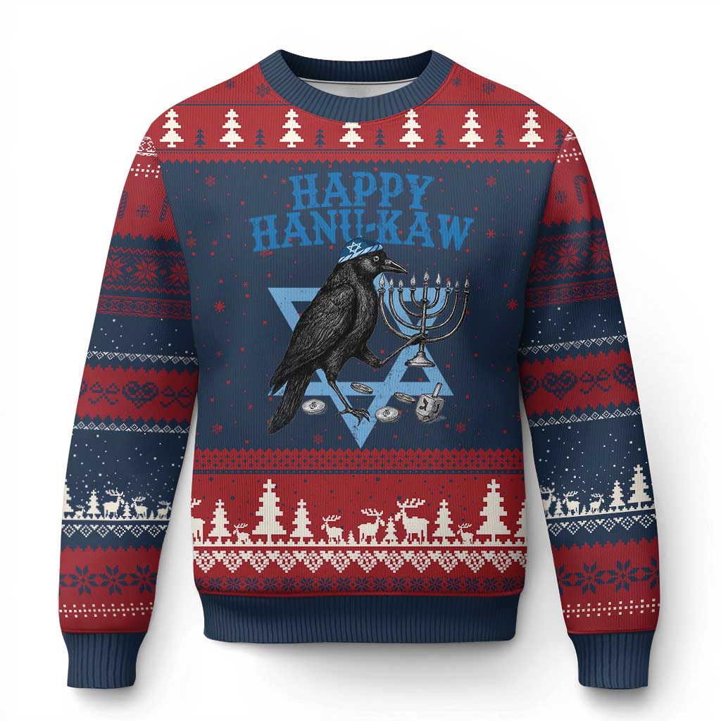 Funny Hanukkah Crow Ugly Christmas Sweater Happy Hanukaw Jewish Holiday Chanukah Menorah TS11 Navy Red Print Your Wear