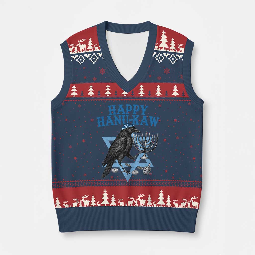 Funny Hanukkah Crow V-Neck Knit Sweater Vest Happy Hanukaw Jewish Holiday Chanukah Menorah TS11 Navy Red Print Your Wear