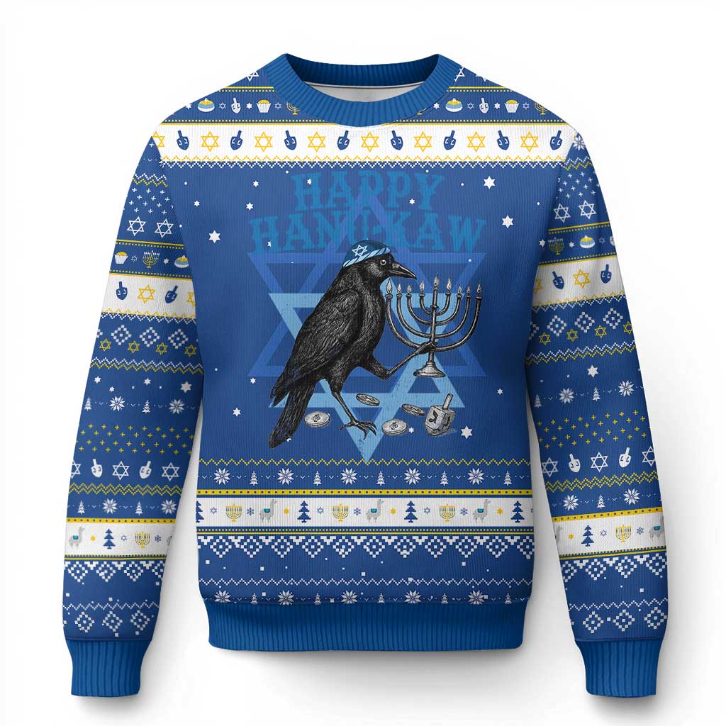 Funny Hanukkah Crow Hanukkah Ugly Sweater Happy Hanukaw Jewish Holiday Chanukah Menorah TS11 Blue White Print Your Wear