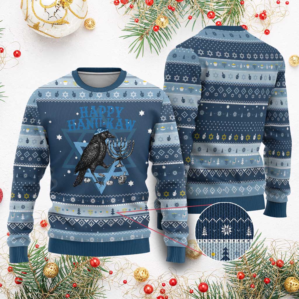 Funny Hanukkah Crow Hanukkah Ugly Sweater Happy Hanukaw Jewish Holiday Chanukah Menorah TS11 Navy Light Blue Print Your Wear