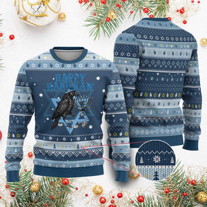 Funny Hanukkah Crow Hanukkah Ugly Sweater Happy Hanukaw Jewish Holiday Chanukah Menorah TS11 Navy Light Blue Print Your Wear