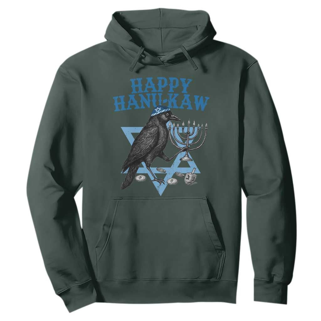 Funny Hanukkah Crow Hoodie Happy Hanukaw Jewish Holiday Chanukah Menorah TS11 Dark Forest Green Print Your Wear