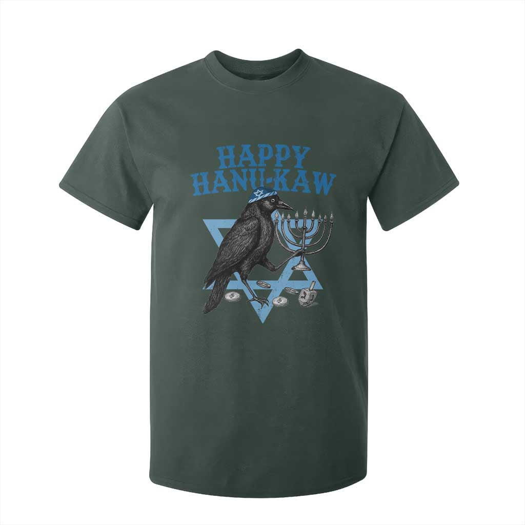 Funny Hanukkah Crow T Shirt For Kid Happy Hanukaw Jewish Holiday Chanukah Menorah TS11 Dark Forest Green Print Your Wear