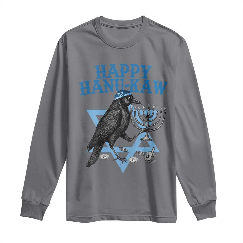 Funny Hanukkah Crow Long Sleeve Shirt Happy Hanukaw Jewish Holiday Chanukah Menorah TS11 Charcoal Print Your Wear