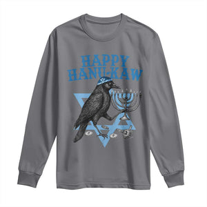 Funny Hanukkah Crow Long Sleeve Shirt Happy Hanukaw Jewish Holiday Chanukah Menorah TS11 Charcoal Print Your Wear