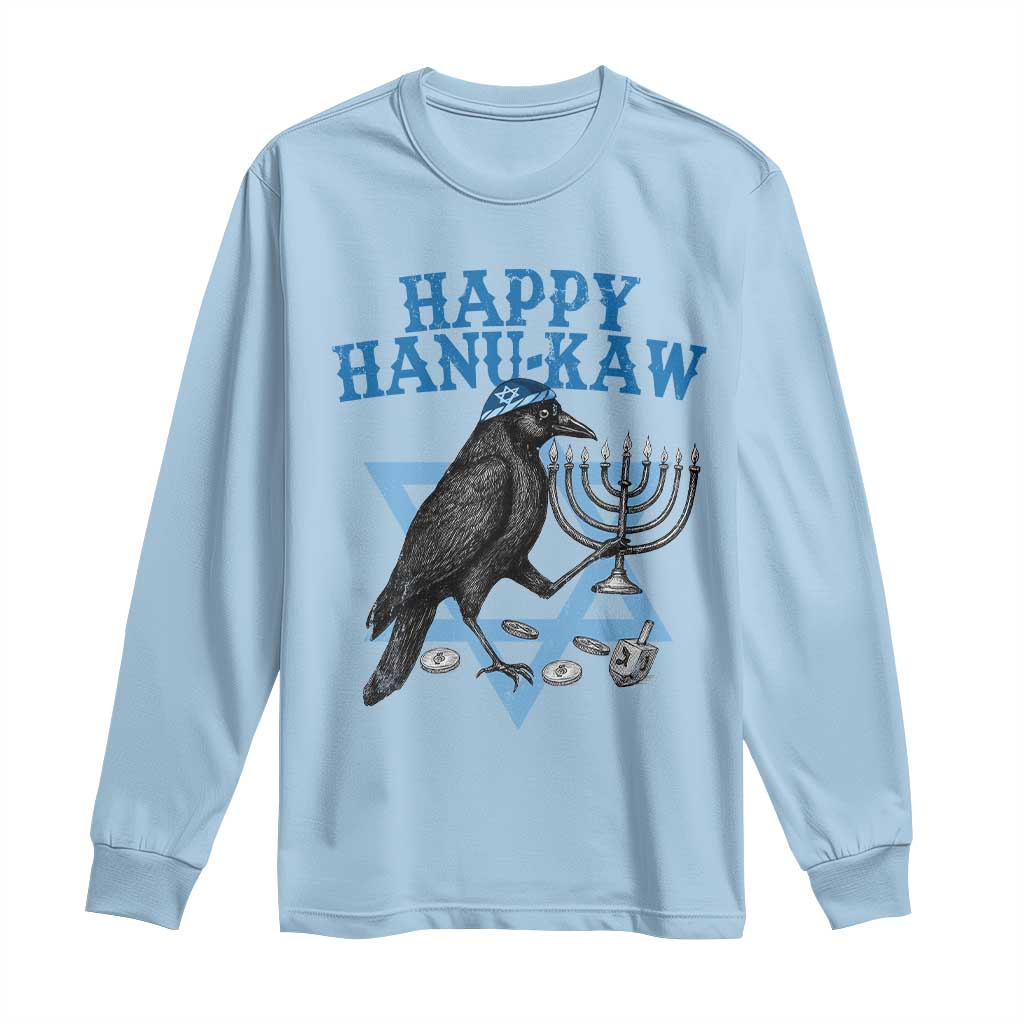 Funny Hanukkah Crow Long Sleeve Shirt Happy Hanukaw Jewish Holiday Chanukah Menorah TS11 Light Blue Print Your Wear
