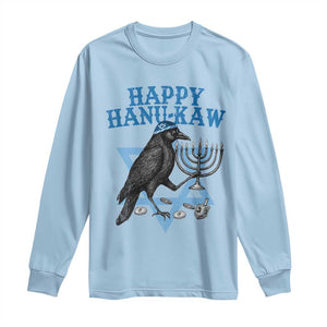 Funny Hanukkah Crow Long Sleeve Shirt Happy Hanukaw Jewish Holiday Chanukah Menorah TS11 Light Blue Print Your Wear