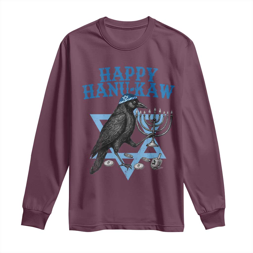 Funny Hanukkah Crow Long Sleeve Shirt Happy Hanukaw Jewish Holiday Chanukah Menorah TS11 Maroon Print Your Wear