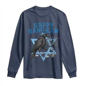 Funny Hanukkah Crow Long Sleeve Shirt Happy Hanukaw Jewish Holiday Chanukah Menorah TS11 Navy Print Your Wear