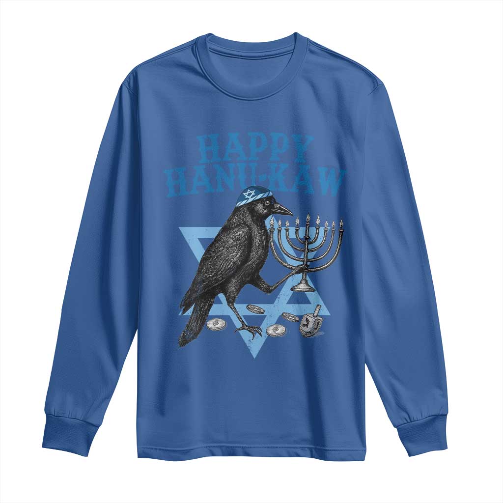 Funny Hanukkah Crow Long Sleeve Shirt Happy Hanukaw Jewish Holiday Chanukah Menorah TS11 Royal Blue Print Your Wear
