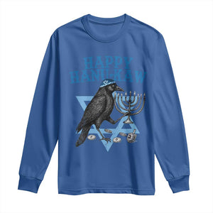 Funny Hanukkah Crow Long Sleeve Shirt Happy Hanukaw Jewish Holiday Chanukah Menorah TS11 Royal Blue Print Your Wear