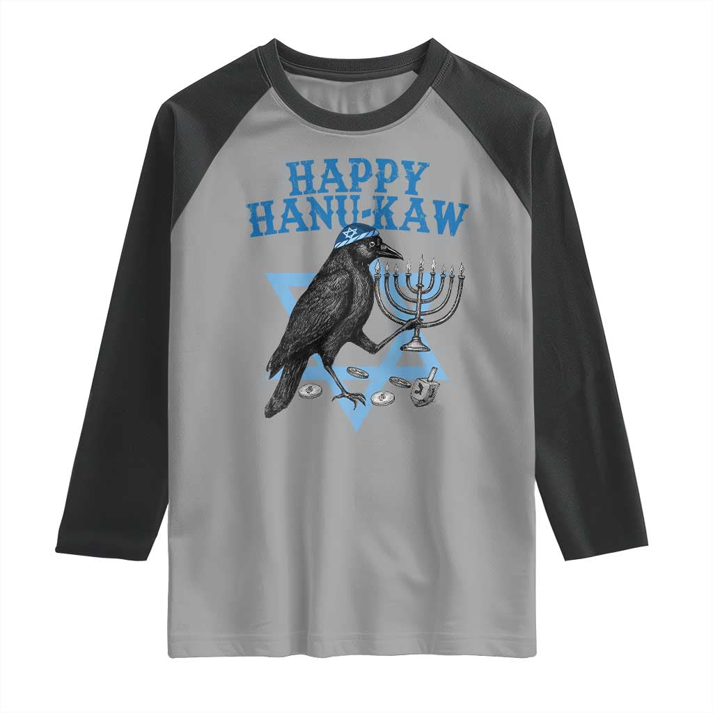 Funny Hanukkah Crow Raglan Shirt Happy Hanukaw Jewish Holiday Chanukah Menorah TS11 Sport Gray Black Print Your Wear