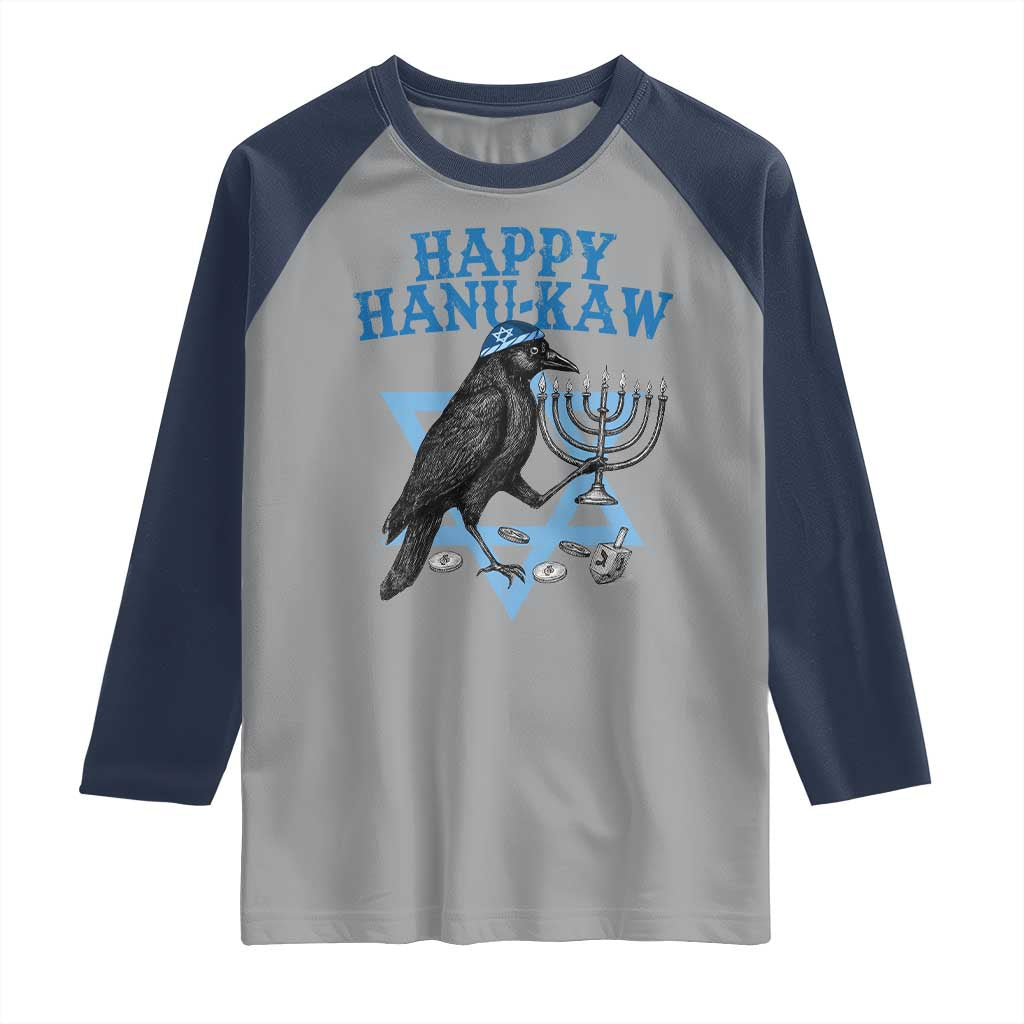 Funny Hanukkah Crow Raglan Shirt Happy Hanukaw Jewish Holiday Chanukah Menorah TS11 Sport Gray Navy Print Your Wear