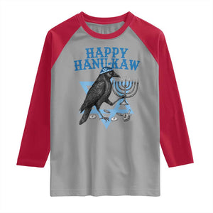 Funny Hanukkah Crow Raglan Shirt Happy Hanukaw Jewish Holiday Chanukah Menorah TS11 Sport Gray Red Print Your Wear