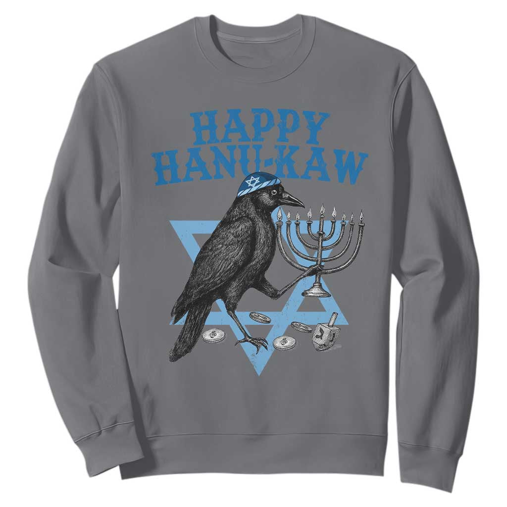 Funny Hanukkah Crow Sweatshirt Happy Hanukaw Jewish Holiday Chanukah Menorah TS11 Charcoal Print Your Wear