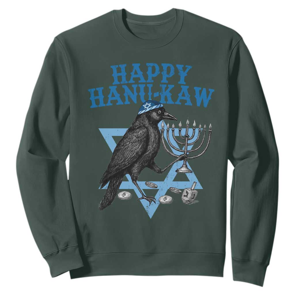 Funny Hanukkah Crow Sweatshirt Happy Hanukaw Jewish Holiday Chanukah Menorah TS11 Dark Forest Green Print Your Wear
