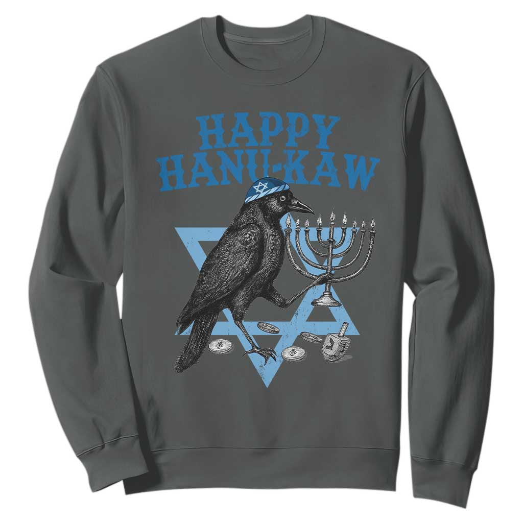Funny Hanukkah Crow Sweatshirt Happy Hanukaw Jewish Holiday Chanukah Menorah TS11 Dark Heather Print Your Wear