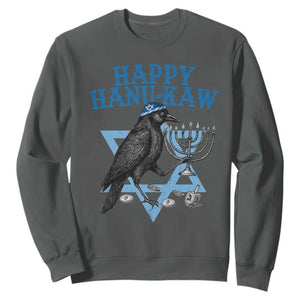 Funny Hanukkah Crow Sweatshirt Happy Hanukaw Jewish Holiday Chanukah Menorah TS11 Dark Heather Print Your Wear