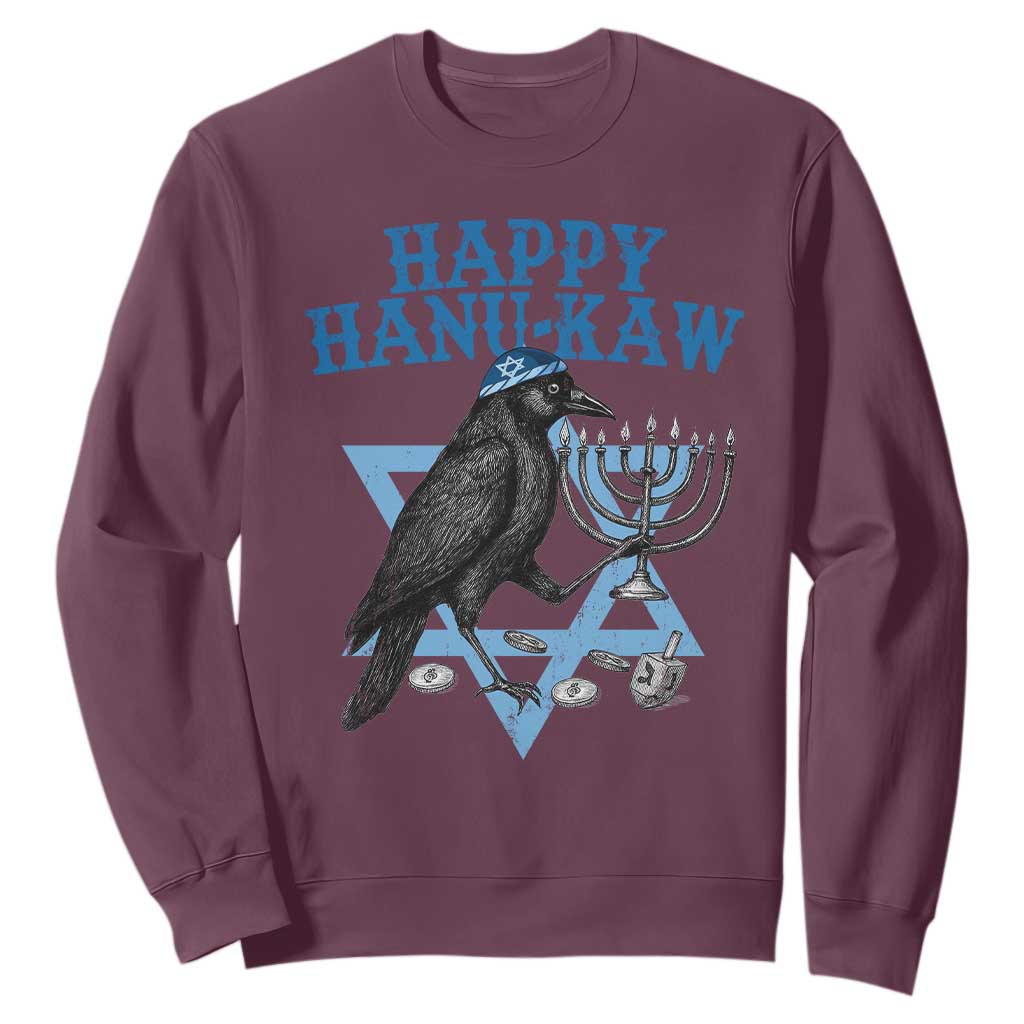 Funny Hanukkah Crow Sweatshirt Happy Hanukaw Jewish Holiday Chanukah Menorah TS11 Maroon Print Your Wear