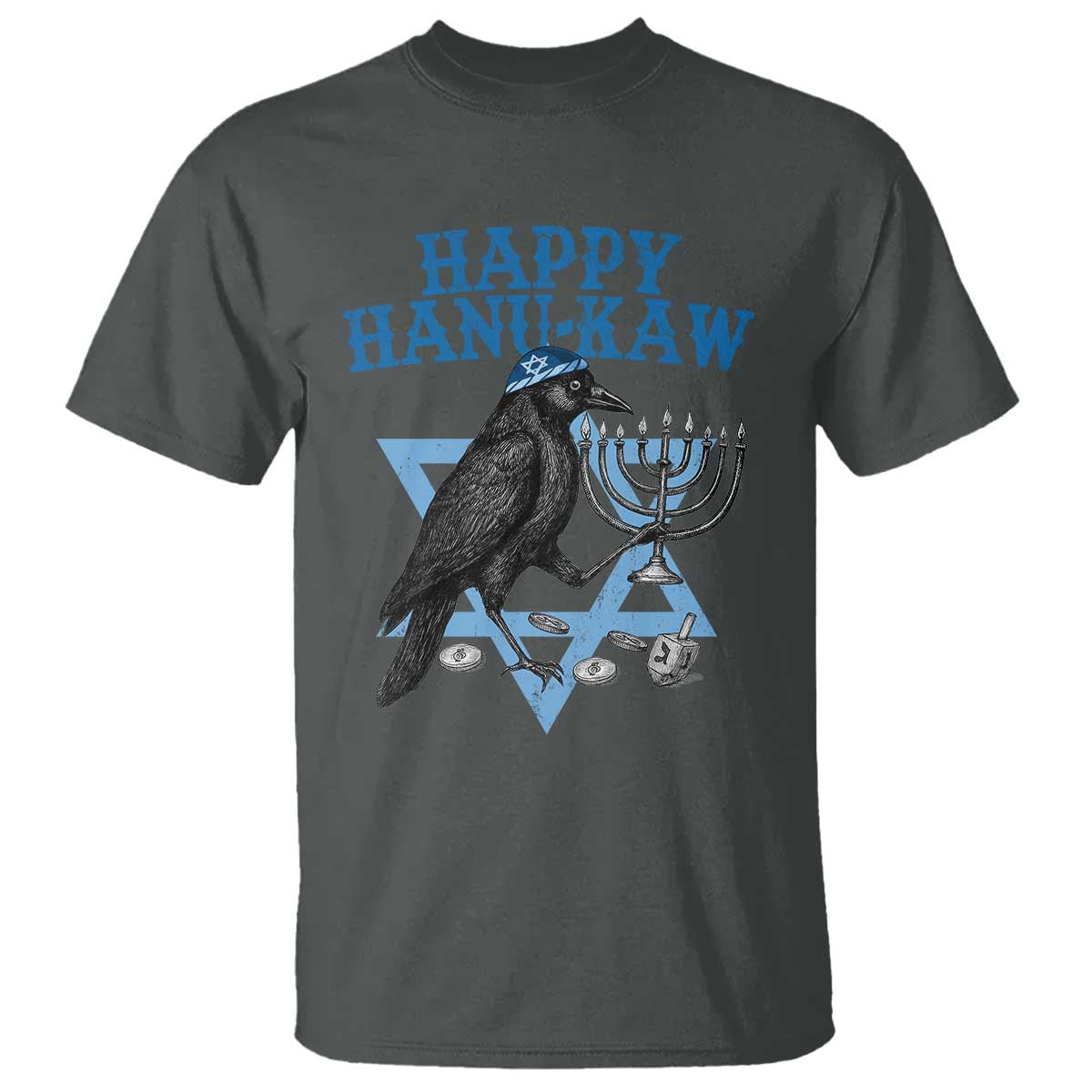 Funny Hanukkah Crow T Shirt Happy Hanukaw Jewish Holiday Chanukah Menorah TS11 Dark Heather Print Your Wear