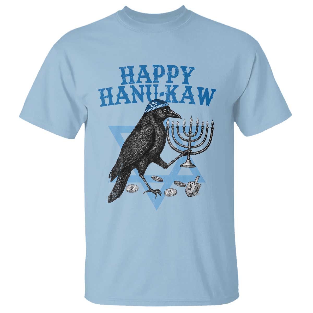 Funny Hanukkah Crow T Shirt Happy Hanukaw Jewish Holiday Chanukah Menorah TS11 Light Blue Print Your Wear