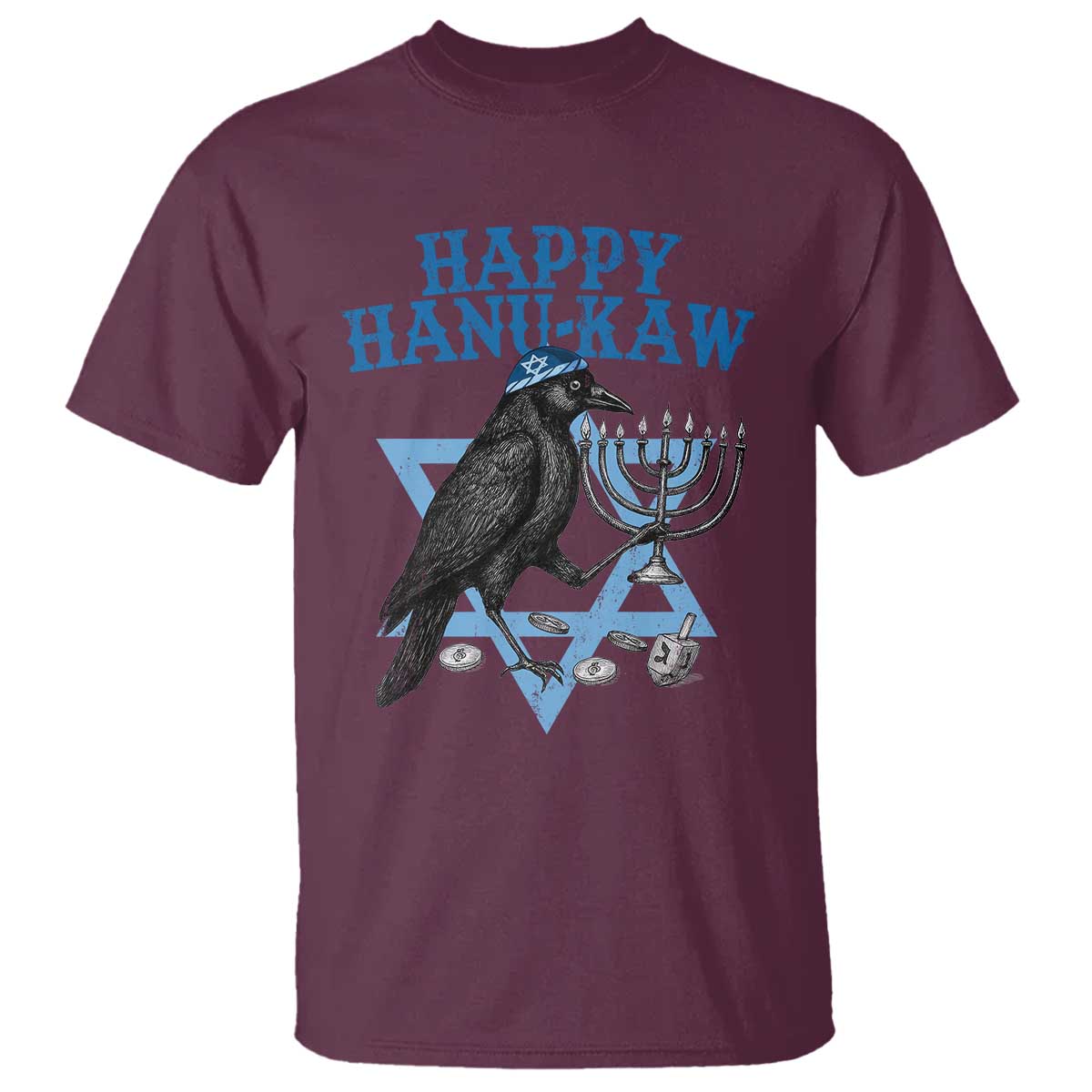 Funny Hanukkah Crow T Shirt Happy Hanukaw Jewish Holiday Chanukah Menorah TS11 Maroon Print Your Wear